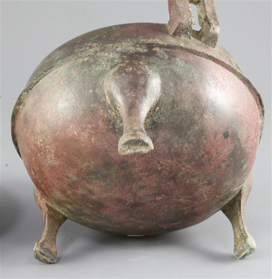 A Chinese bronze ritual food vessel and cover, ding, probably Warring States period, width 21cm height 15cm